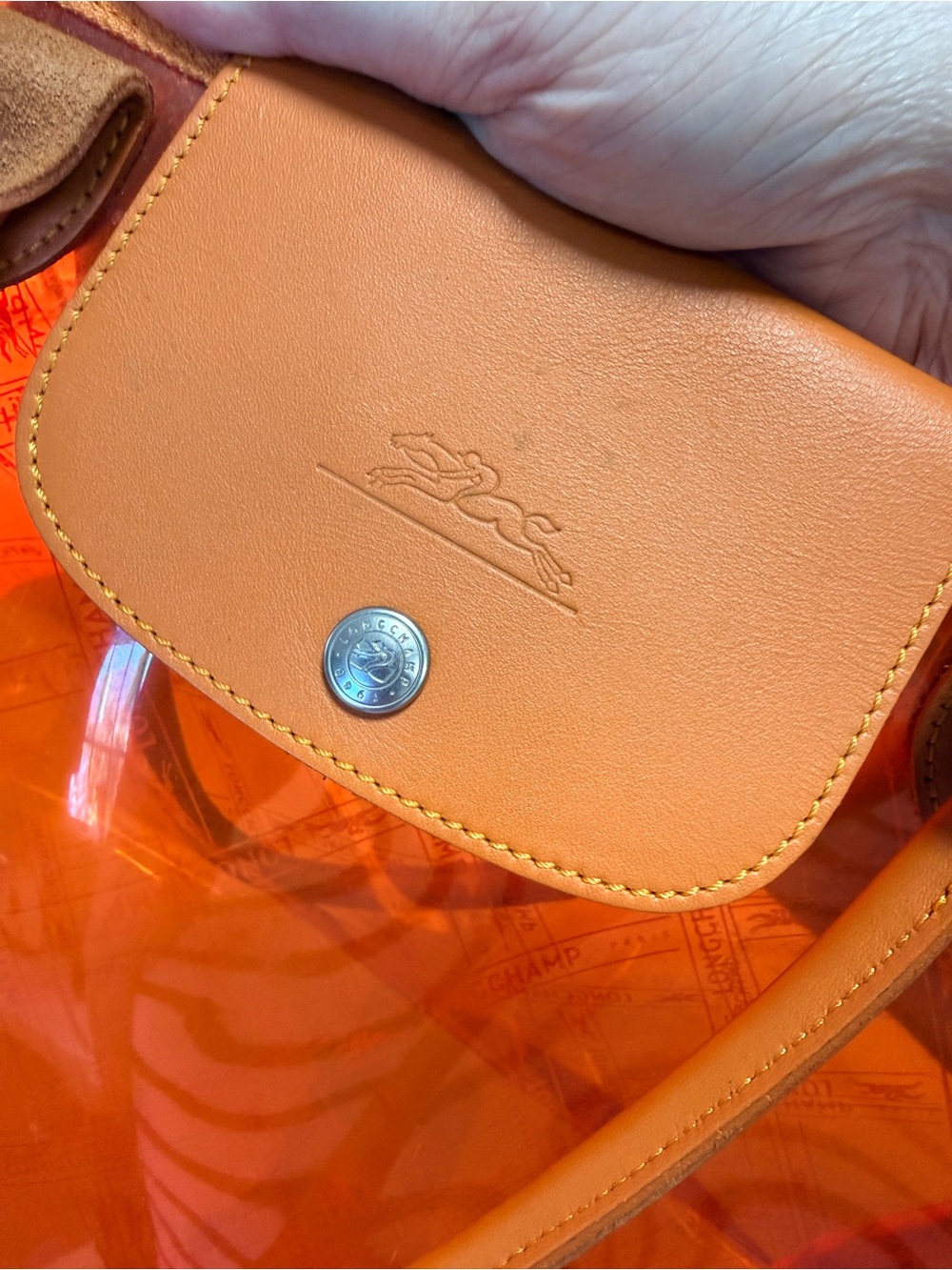 Longchamp Le Pliage Transparent Orange PVC Shoulder Tote -Made in France - Picture 12 of 14